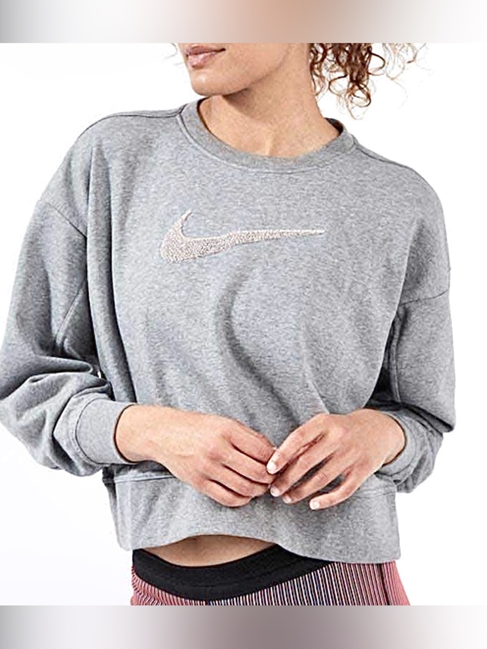 Nike Gray Cropped Crew Sweatshirt with Embroidered Swoosh